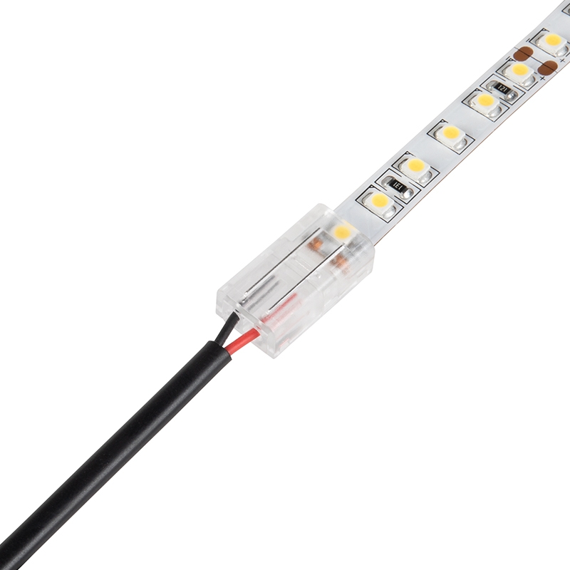 Solderless Clamp-On LED Strip Light to 5.5mm DC Barrel Connector - 8mm Single Color Strips - 22 AWG