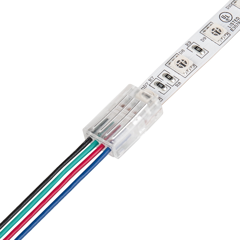Solderless Clamp-On LED Strip Light to Pigtail Adaptor - 10mm RGB Strips - 22 AWG