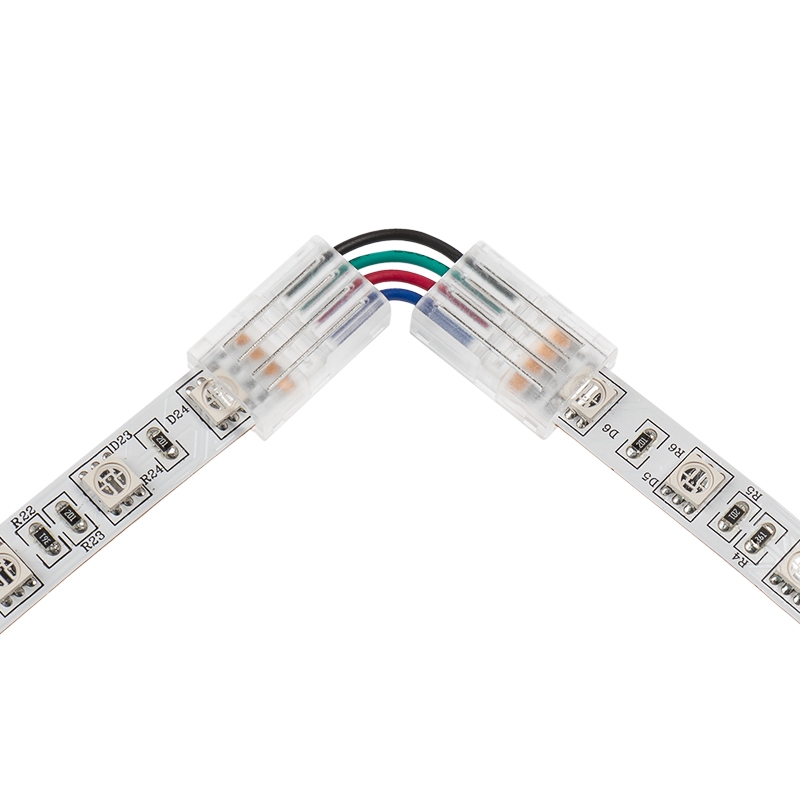 Solderless Clamp-On Left / Right ‘L’ Wire Connector - 10mm RGB LED Strip Lights