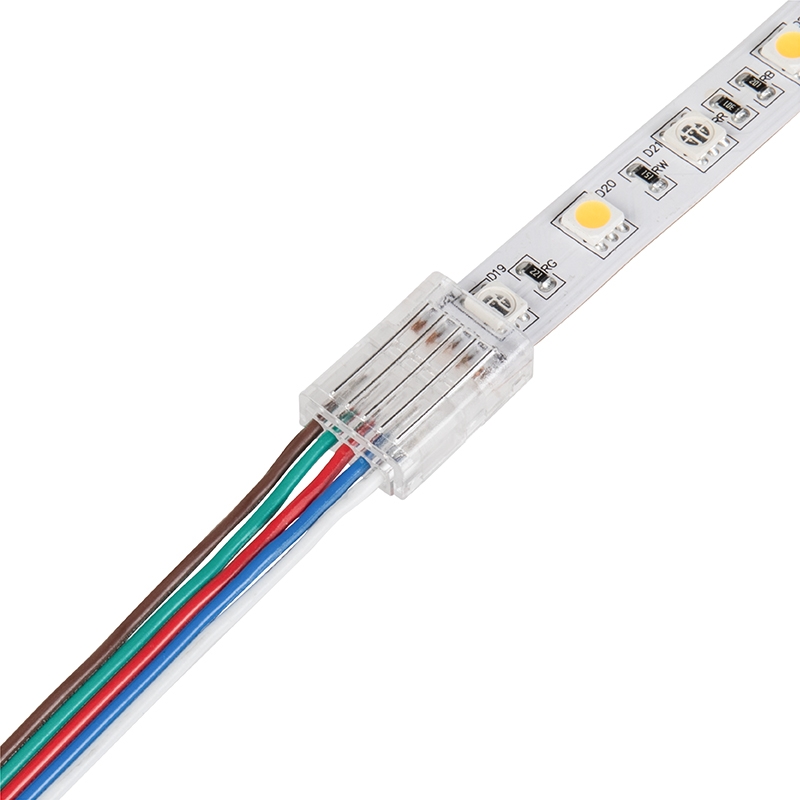 Solderless Clamp-On LED Strip Light to Pigtail Adaptor - 12 mm RGBW Strips - 22 AWG