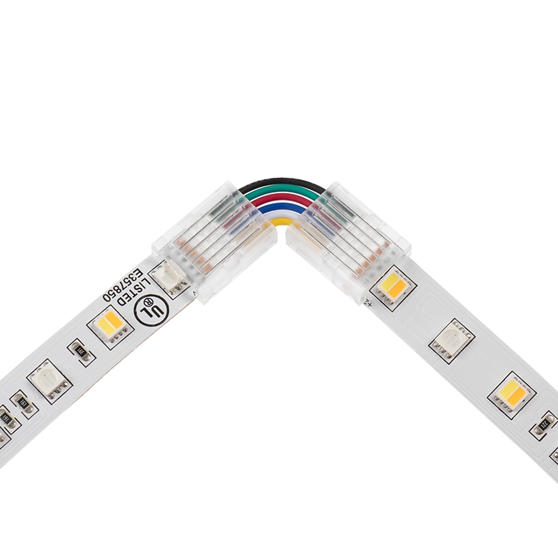 Solderless Clamp-On Left / Right ‘L’ Wire Connector - 12mm RGB + CCT LED Strip Lights