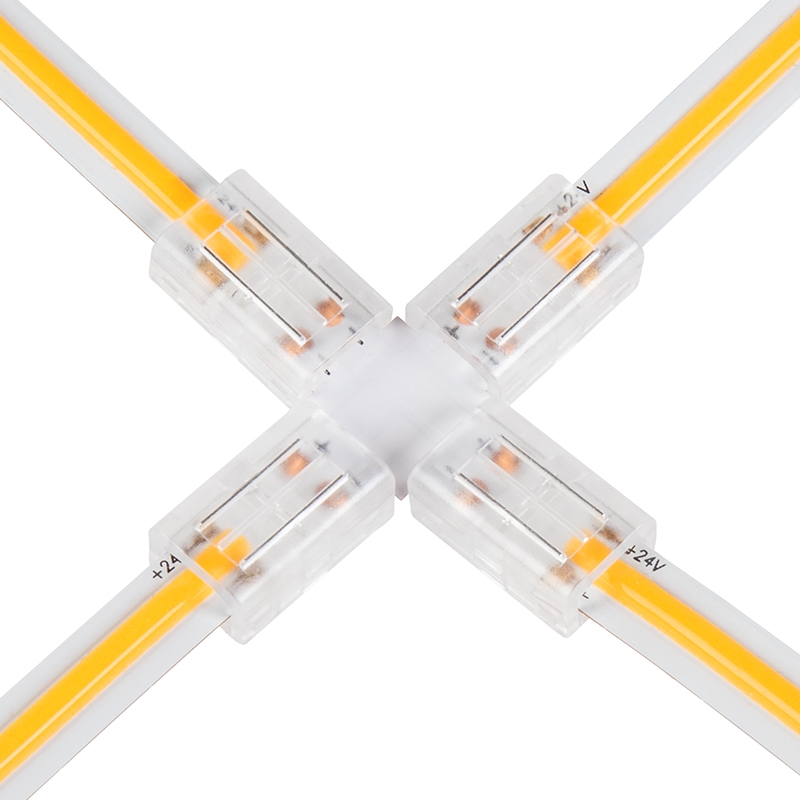 Solderless Clamp-On Cross Connector for 8mm COB LED Strip Lights