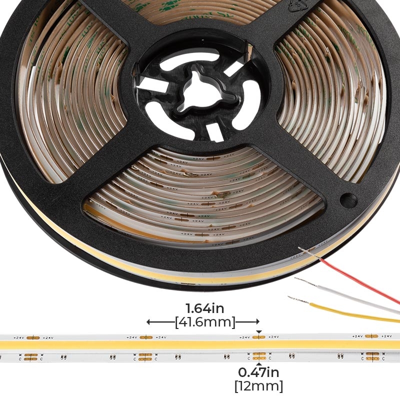 5m Tunable White COB LED Strip Light - COB Series LED Tape Light - 24V - IP20 - Click Image to Close